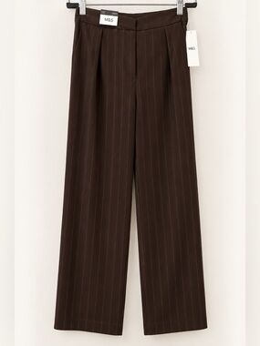 M&S Chocolate Brown Pinstripe Wide-Leg Pant Pinstripe Wide-Leg -NWT size 10 UK.